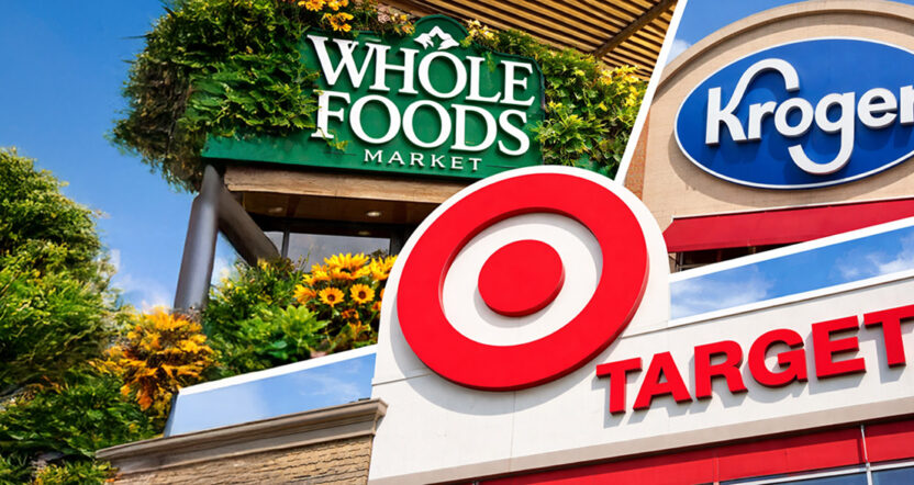 Whole Foods, Target, Kroger signs and logos. Logos are the property of each individual brand.