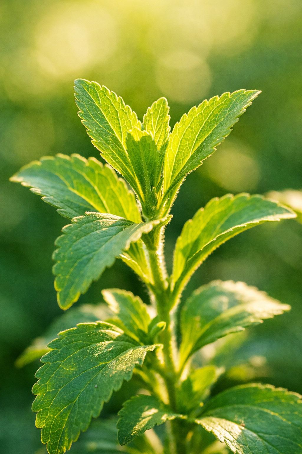 Stevia leaves growing in the sunshine